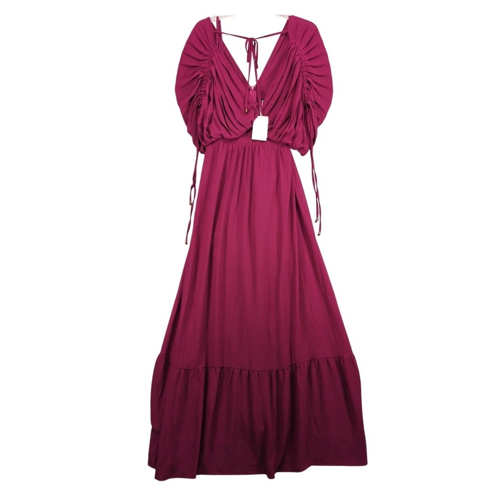 NWT Fate Draped Purple Chiffon Maxi Dress Sz M Tiered Pleated Evening Cocktail
